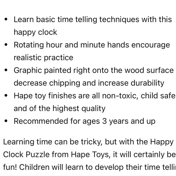 ⏰Hape⏰ Happy Hour Clock Kid's Wooden Time Learning Puzzle - Picture 3 of 10